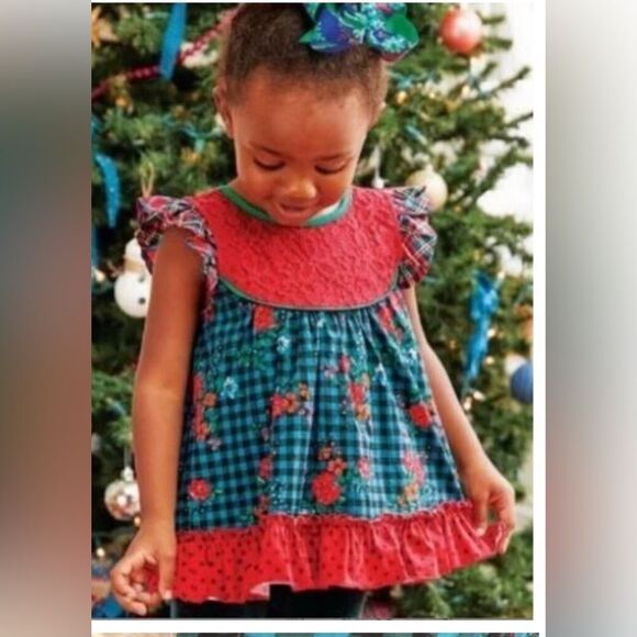 Matilda Jane boughs of Holly tunic top gingham ruffle floral prairiecore new 14 - Picture 2 of 7